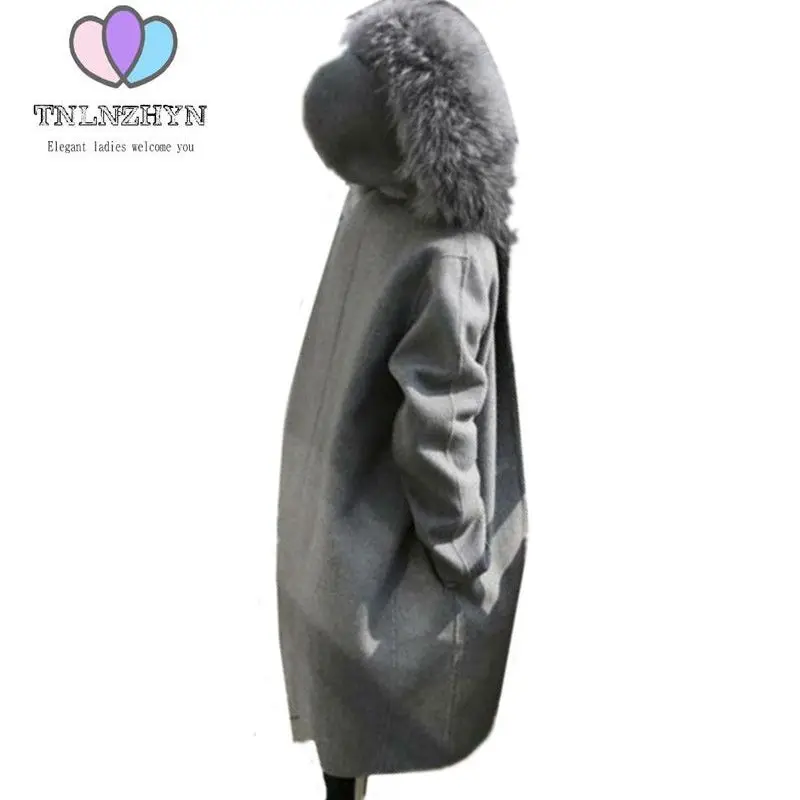 

Korea Style 2019 New Autumn Winter Jacket And Coat Women Fur Collar Hooded Woolen Coat Female Thick Warm Wool Coat TNLNZHYN E193