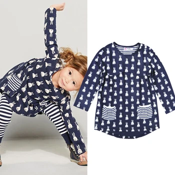 

2016 Fashion Girl Dress Kids Cartoon Printing Bunny Long Sleeve Girls Dresses Winter Children Clothes Party Dress meninas tutu