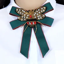 

ZHINI Luxury Royal Baroque Fabric Bowknot Women Brooch Pin Handmade Ribbon Beads Bee Bow Tie Brooch Corsage Dress Shirts Jewelry