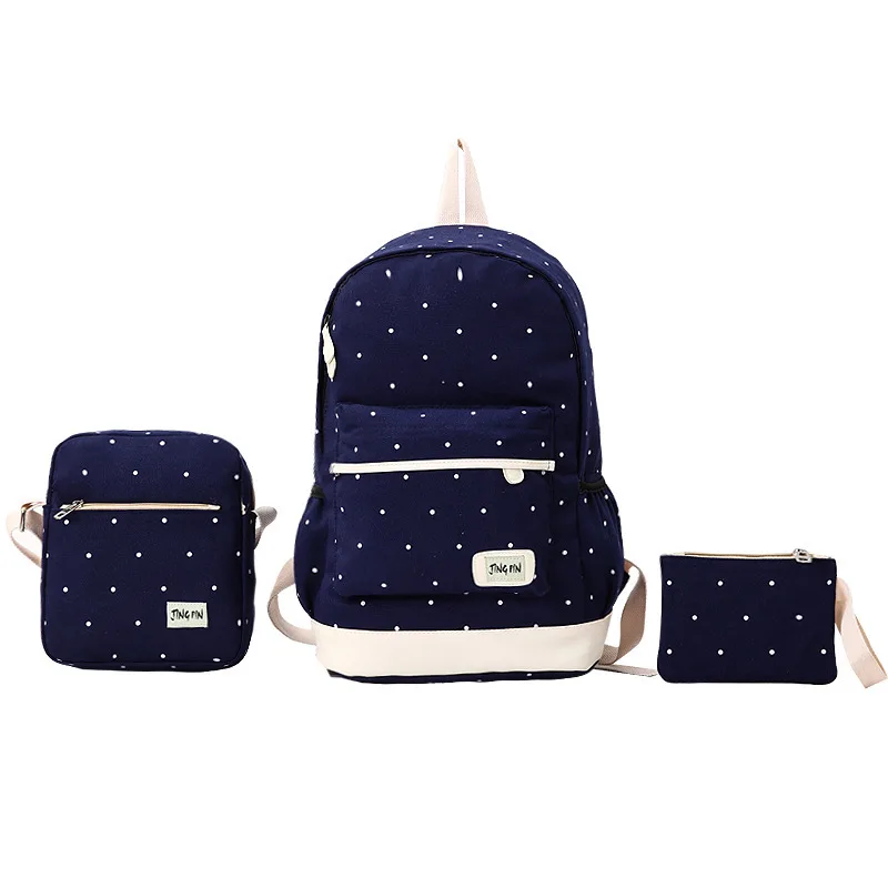 

3Pcs/Set Casual Dot Print Travel Rucksack for Teenage Girl Canvas Design Women Backpack Large Capacity Lady Fashion Shoulder Bag