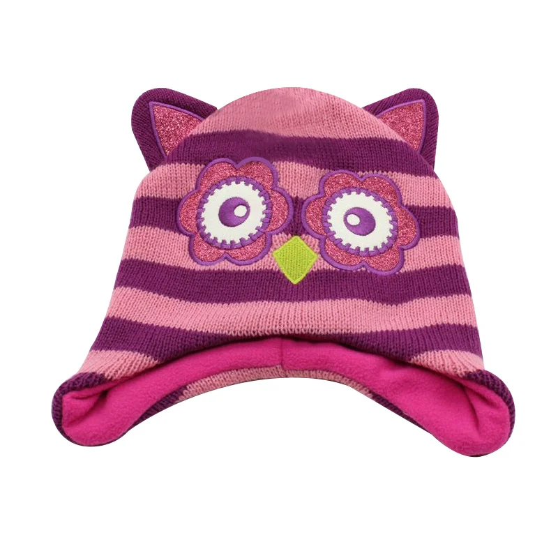 Cute Owl Baby Hat For Girls Cotton Thick Warm Beanie Cartoon Monster Kids Hat Embroidery Baby Girls Beanie With Ears Winter Hat (2)