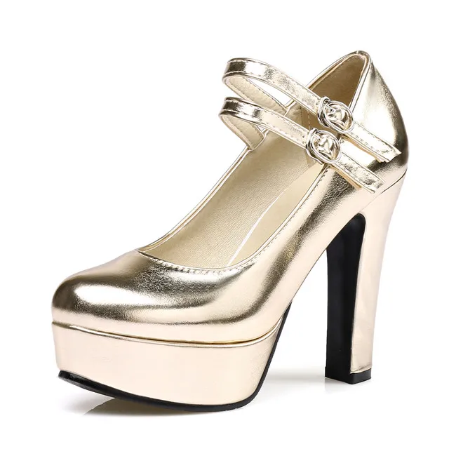 YMECHIC/; женские туфли-лодочки на высоком каблуке с пряжкой; цвет золотой, серебряный, черный; вечерние офисные туфли; женские туфли на платформе размера плюс; Туфли Мэри Джейн