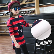 Children clothes Winter Sweatshirts girls Cartoon printing Kids long tops o- neck striped hoodies teenage girls top winter