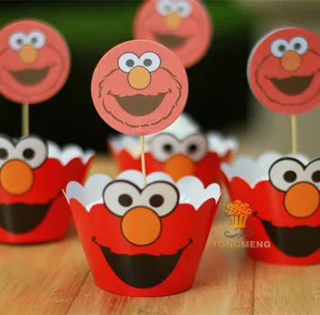 

24pcs Anime Sesame Street Elmo cupcake wrappers toppers decoration kids baby birthday party supplies AW-0017