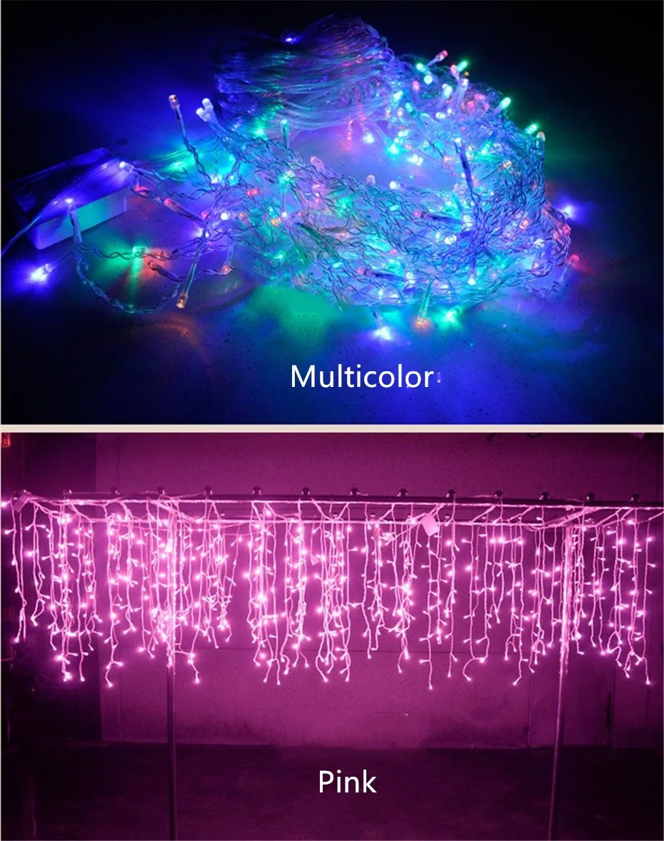 Christmas Lights 5m Droop 0.4-0.6m Led Curtain Icicle String Lights Garden Xmas Party Decorative Lights