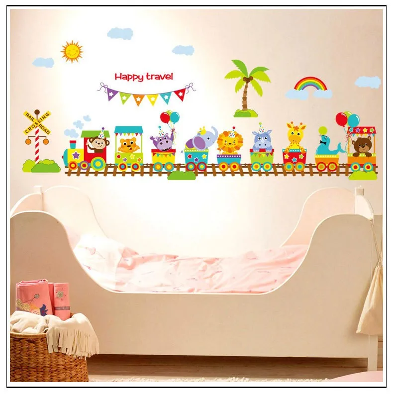 Cartoon Animal Train Baby Room Wall Stickers For Kids Room Boy Bedroom Wall Decals Poster 60x90cm Cp0418 Stickers Wall Decor Stickers Wall Decoration