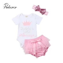 Коллекция года, летняя одежда для малышей наряды принцессы для новорожденных девочек белое боди с короной, кружевные розовые шорты+ повязка на голову, комплект из 3 предметов