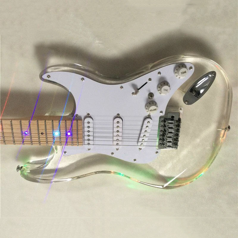 

Split ST Acrylic Seven Color Light Electric Guitar, Maple Head Maple Finger Board, Body Acrylic