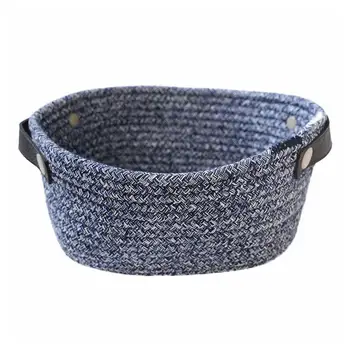 

Hand-woven Storage Basket Cotton Thread Desktop Storage Box Snacks Debris Clothes Finishing Case Home Organizer With Handle