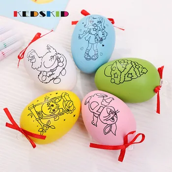 

children Hand-painted Easter eggs Plastic emulation egg doodle festive gifts accessories contain 1 eggs and 4 pens