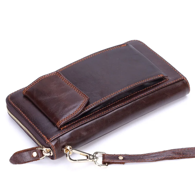 

New Genuine Leather Men Wallets Vintage Business Long Style Day Clutch Male Wallet Wallet Money Purse Phone Bag carteira HB213
