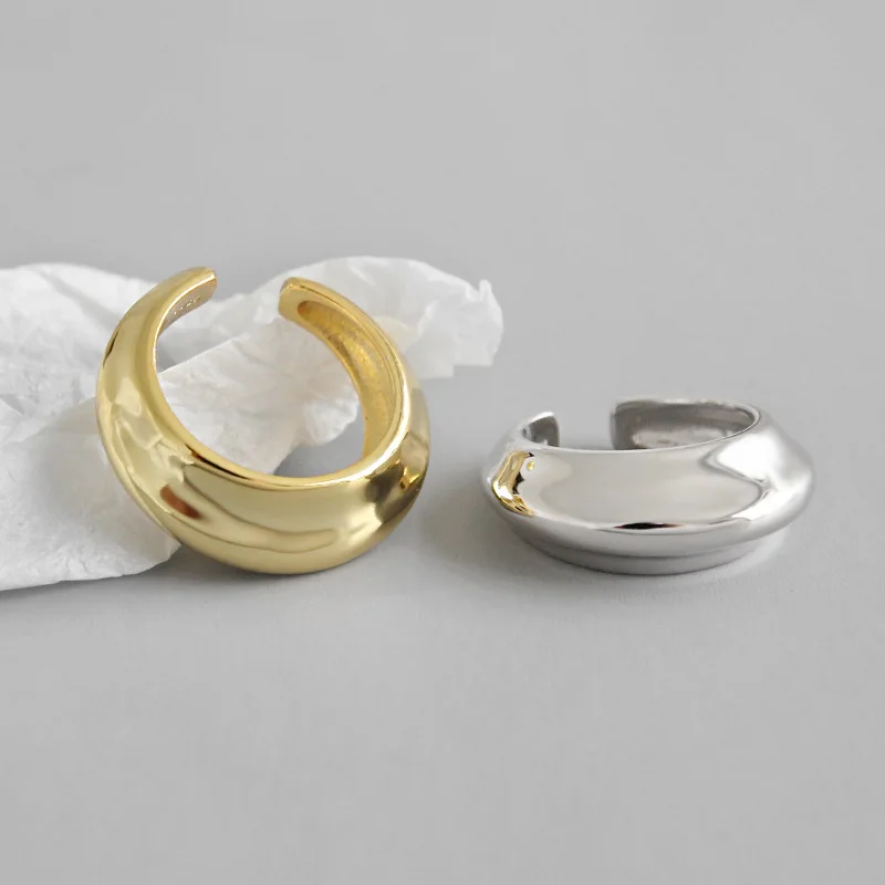 

1PC minimalist Authentic S925 Sterling Silver FINE Jewelry Glossy concave-convex Surface Band Rings adjust J496