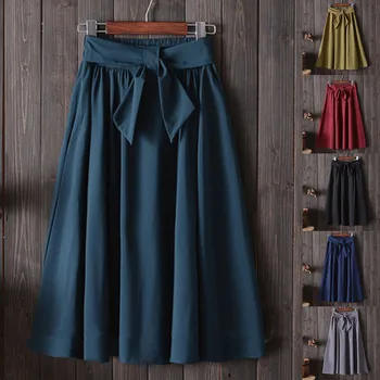 

Plus Size Elegant Women A-line Skirt Elastic Waistnatural Waistline Blue Skirt Sexy Loose Large Size Clothes J3