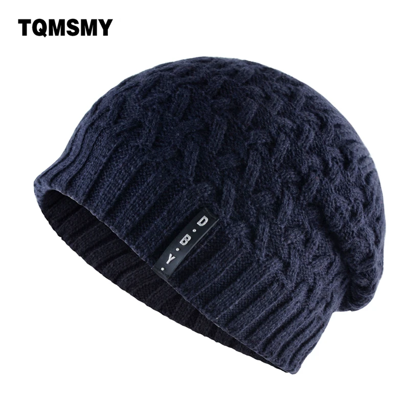 

Casual winter hats for men skullies double layer gorro men's knitted wool beanies solid Color bonnet plus velvet warm cap man