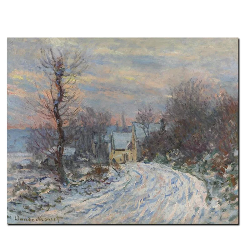 HD Print Canvas Wall Art Impressionis Claude Monet Giverny in Winter Snow Landscape Oil Painting Poster Picture for Living Room (3)