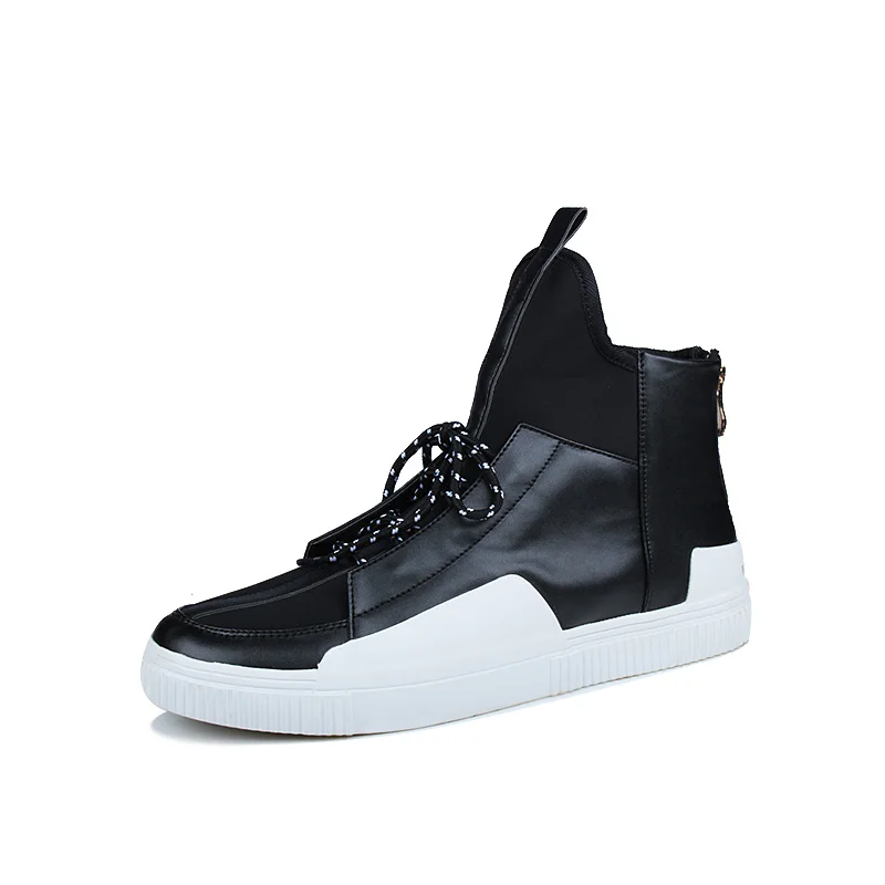 Ramialali/зимние высокие мужские кроссовки; модная повседневная обувь; мужская кожаная обувь в стиле хип-хоп; мужские ботинки; chaussure homme - Цвет: Черный
