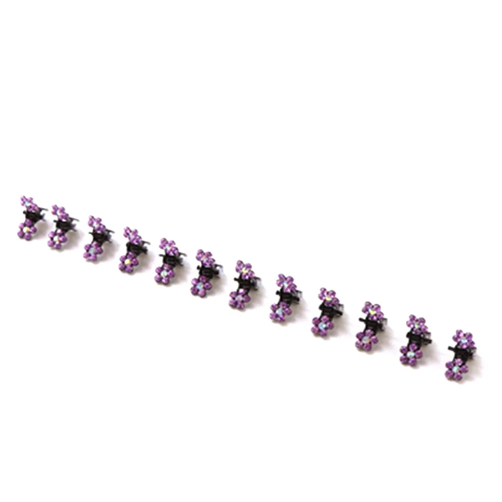 New 12PCS Girls Small Crystal Flowers Metal Hair Claws Children Mini Rhinestone Hair Clamp Kids Hair Baby Clips - Цвет: 2