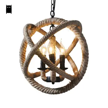 

35/45/55cm Hemp Rope Ball Globe Pendant Light Fixture Loft Retro Vintage Rustic Industrial Hanging Lamp Luminaria Indoor Home