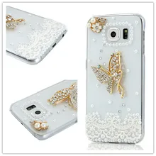 Luxury Diamond Bling Rhinestone Clear Butterfly Pearl Protective Shell Phone Back Cover Case For Samsung Galaxy