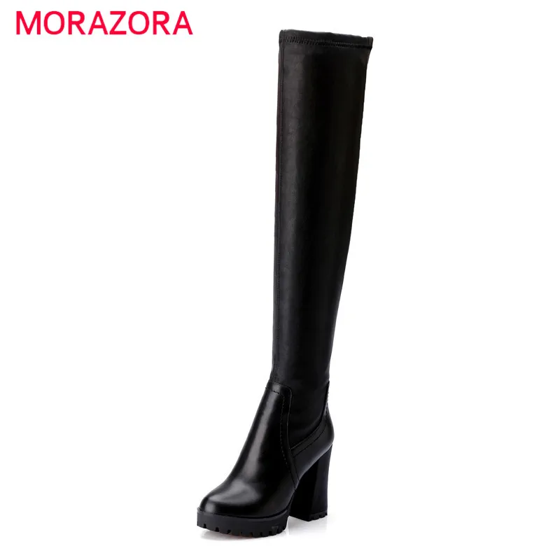 

MORAZORA Genuine leather + PU over the knee boots for women platform boots solid high heels womens boots winter big size 34-40