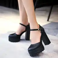 PXELENA Hot Retro Punk Gothic Ankle Strap Sandals Women Shoes Chunky Block Square High Heel Platform Office Ladies Dress Sandals