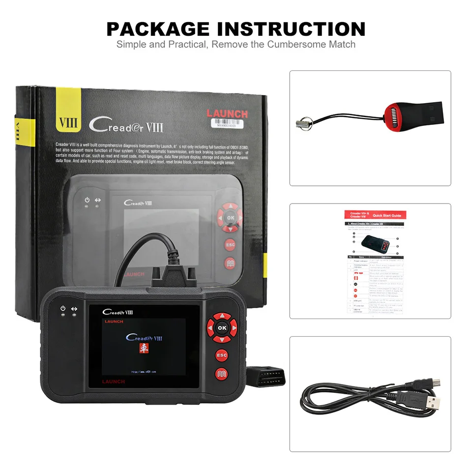 Launch Creader viii obd2 код читателя сканирования тест ENG/AT/ABS/Airbag EPB SAS масла сбрасывает X431