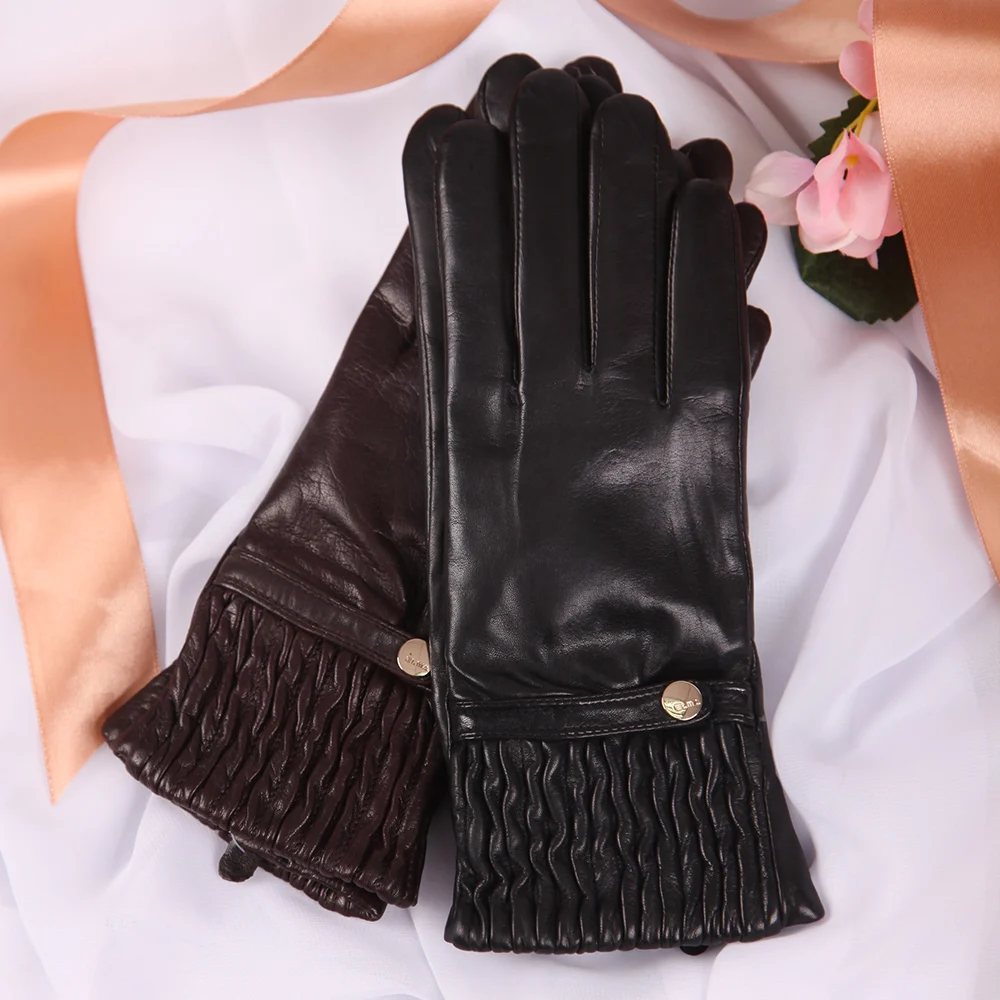 Genuine Leather Woman Gloves Keep Warm Knitted Lined Fashion Driving Autumn Winter Sheepskin Gloves Female EL045NZ-9 Genuine Leather Woman Gloves Keep Warm Knitted Lined Fashion Driving Autumn Winter Sheepskin Gloves Female EL045NZ-9
