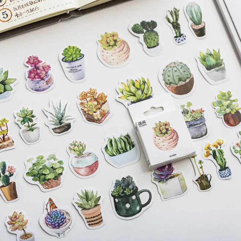 

50PCS/box New Cute Succulent Plants Diary Paper Lable Sealing Stickers Crafts And Scrapbooking Decorative Lifelog DIY Stationery