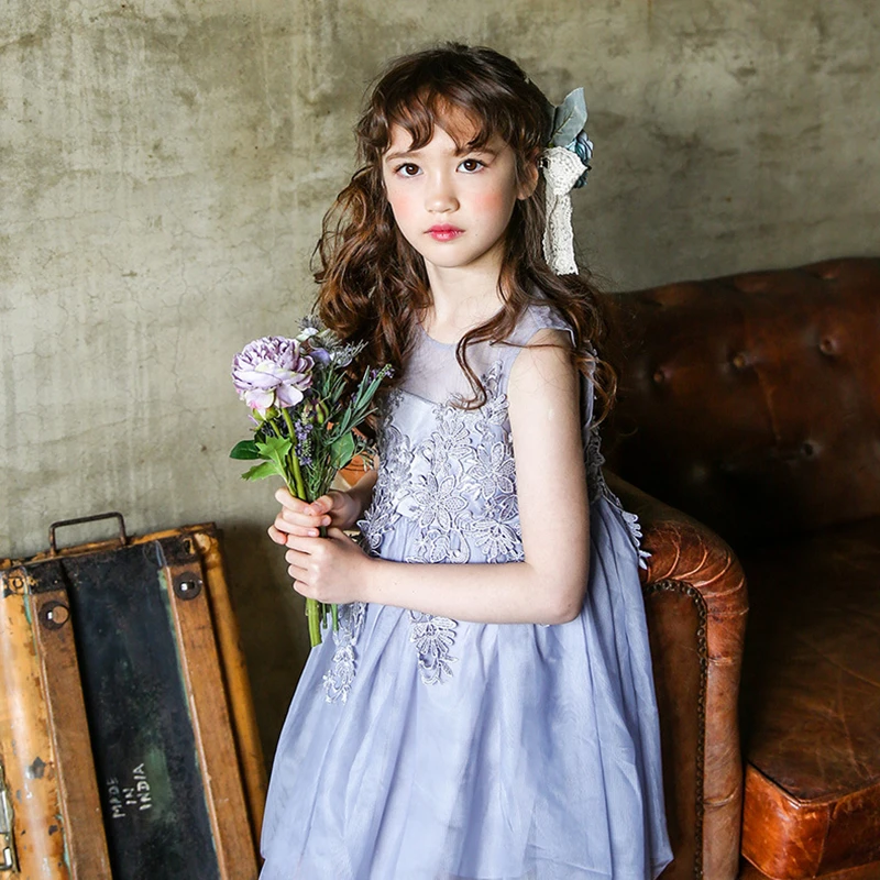 

Princess Girls's Sleeveless Dress 2018 New Summer Lace White/Grey Mesh Christening Party/Show/Performance Formal Tutu Dress