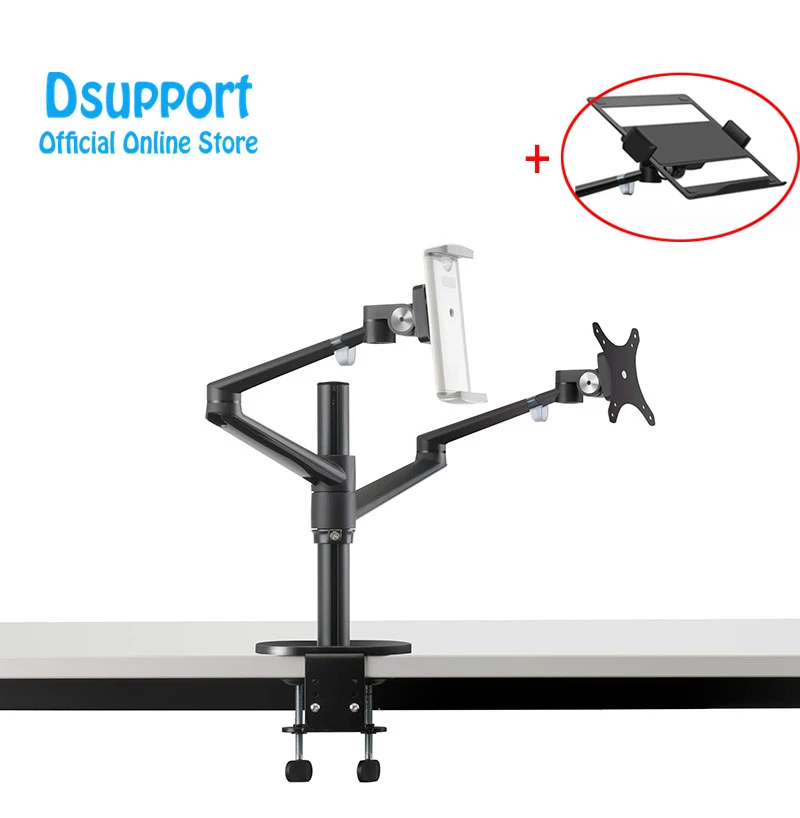 Aluminum Height Adjustable Desktop Dual Arm 17-32 inch Monitor Holder+10-17 inch Laptop Stand OL-3T Full Motion Mount Arm