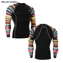 Для Мужчин's Фитнес одежда для велосипедистов сжатия кожи облегающая, с длинным рукавом Печать дышащий Бодибилдинг футболки для бега Лидер продаж