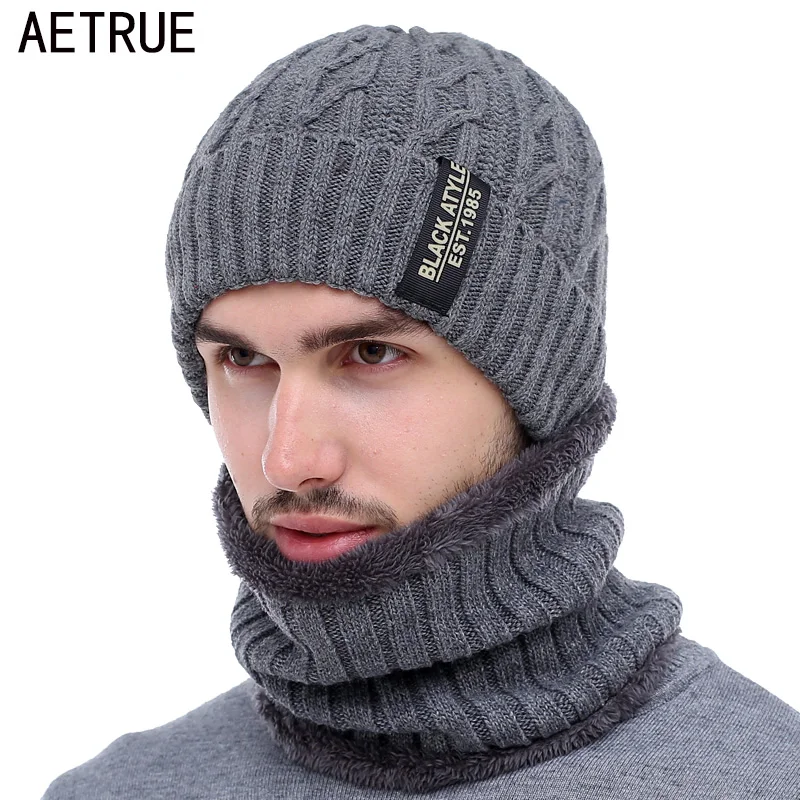 AETRUE брендовые зимние шапки для мужчин зимняя шапочки Мужская зимняя вязаная шапка шарф шерсть женская маска капота мужская шапка
