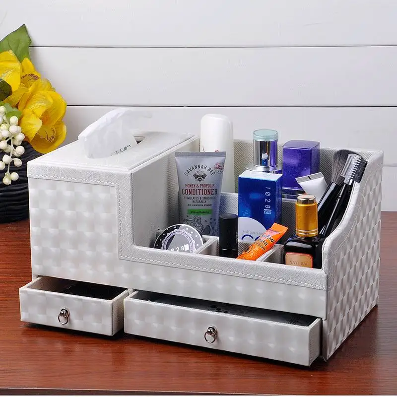 

Leather tissue box pumping paper box fashion desktop cosmetics remote control storage box storage rack drawer Large