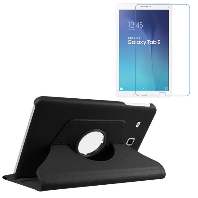 

1x Screen Protector , Rotating 360 Degree Folio Stand Leather Case Protective Cover For Samsung Galaxy Tab E 9.6 T561 SM-T560