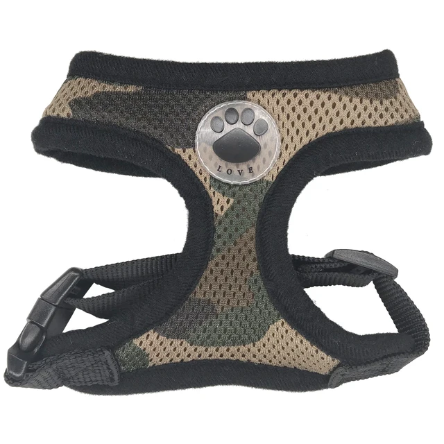 “LOVE” Paw Rubber Adjustable Soft Breathable Dog Harness Cat Control Nylon Mesh Vest harness for Pet Chest Strap Leash Set