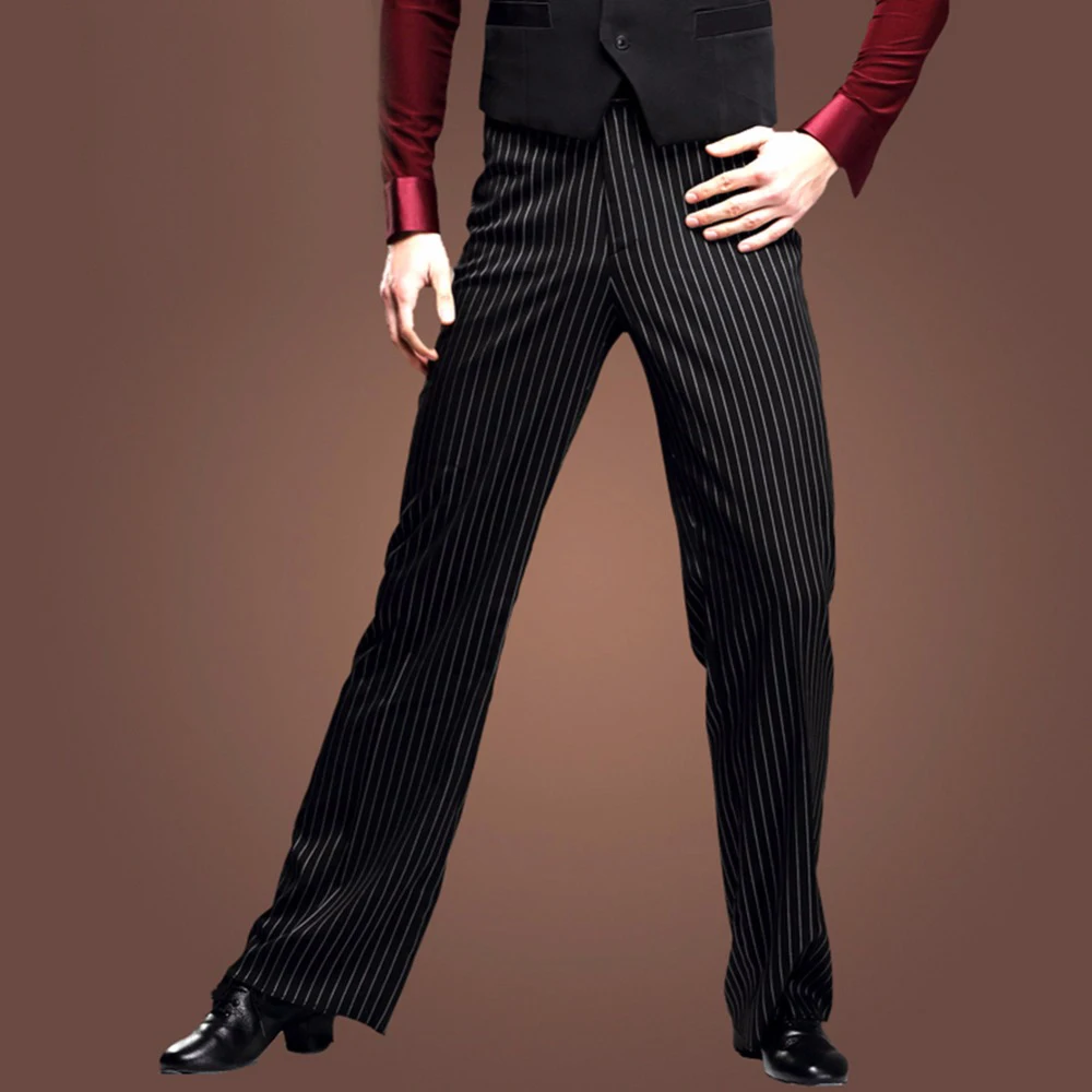 Classic Stripes Latin Dance Trousers Pants For Dance Black Men'S Latin ...