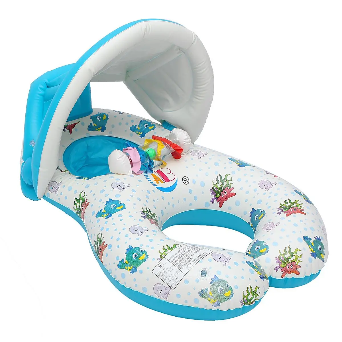 

IPRee Inflatable Mother Baby Swimming Ring Swim Pool Water Seat Float With Canopy Sunshade For Kids Childern