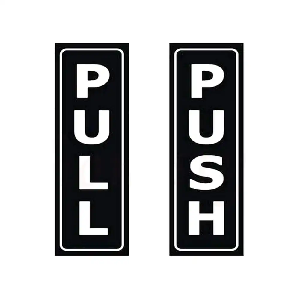 Push And Pull Door Vertical Stickers Sign 2 Pack 5x15cm Back Self