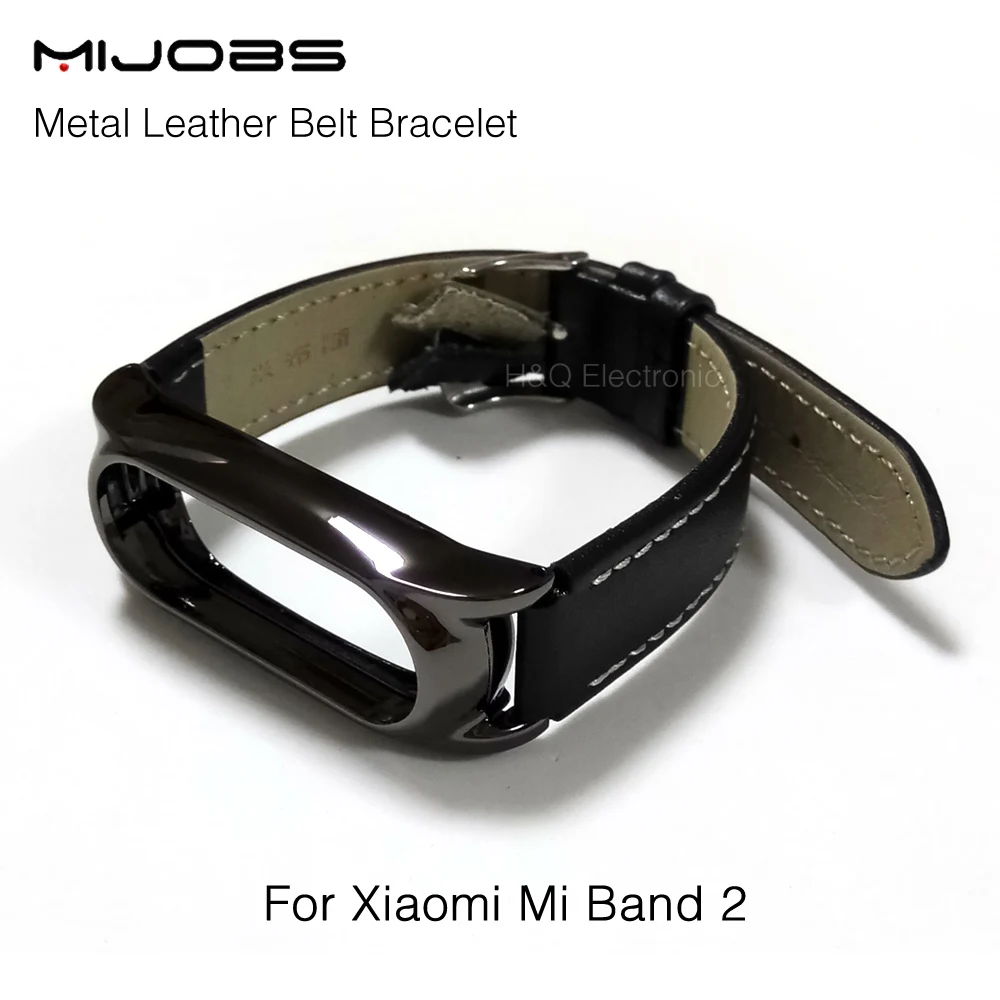 Регулируемый кожаный ремешок Mijobs для Xiaomi Mi Band 2 металлический каркас аксессуары
