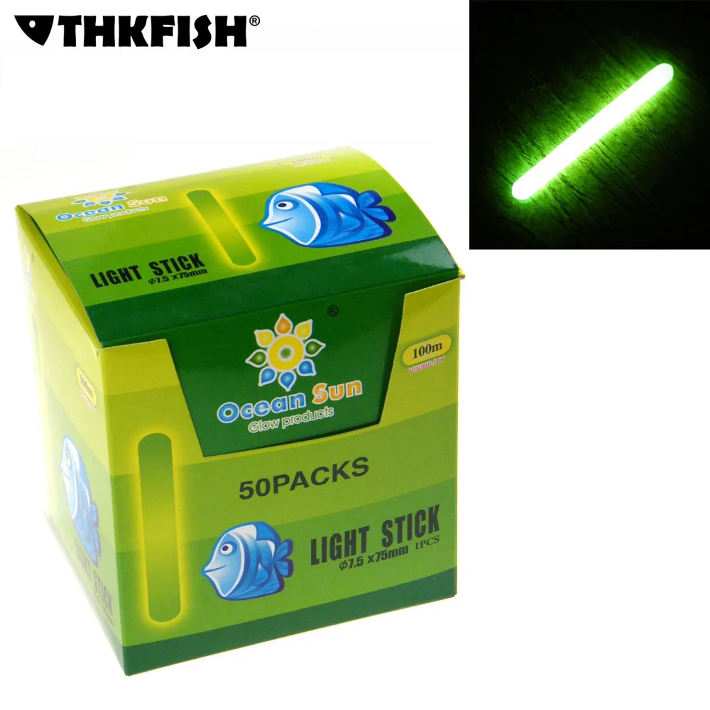 

1Box(50Bags=50Pcs) Dia:7.5X75mm Night Fishing Luminous Float Fluorescent Light stick Rod Green LightsDark Glow Stick fish