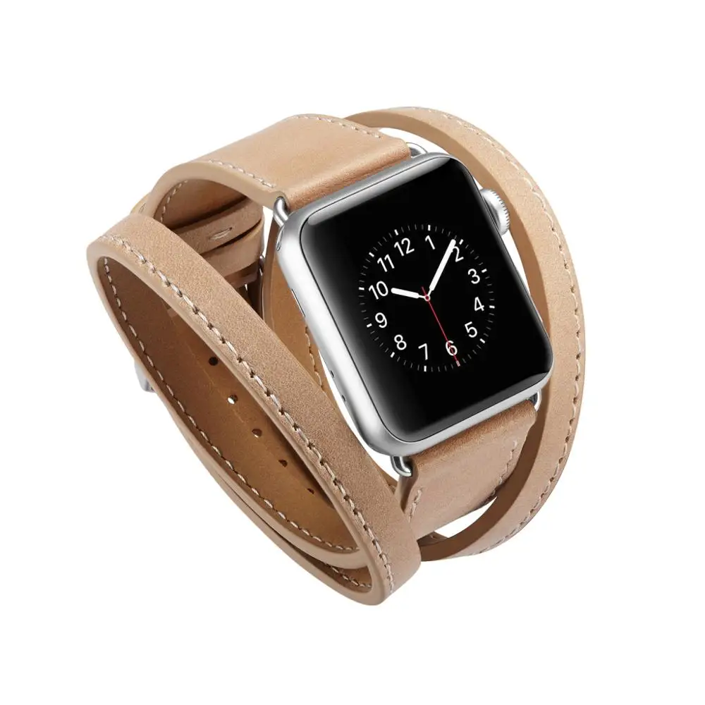 Длинный кожаный ремешок для Apple Watch Series5 4 3 2 38 мм 42 мм 44 мм 40 мм двойной тур Браслет Кожаный ремешок для Iwatch Smart Watch - Цвет ремешка: Khaki