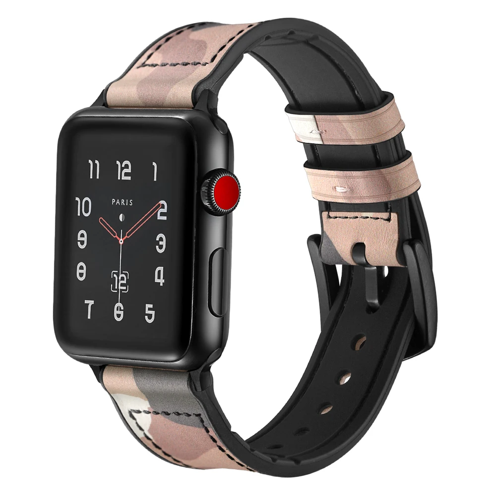 Камуфляжный кожаный ремешок для наручных часов Apple Watch, версии 44/40/38/42 мм силиконовый браслет для наручных часов IWatch серии 4, версия 1, 2, 3, ремешок для мужчин/женщин аксессуар