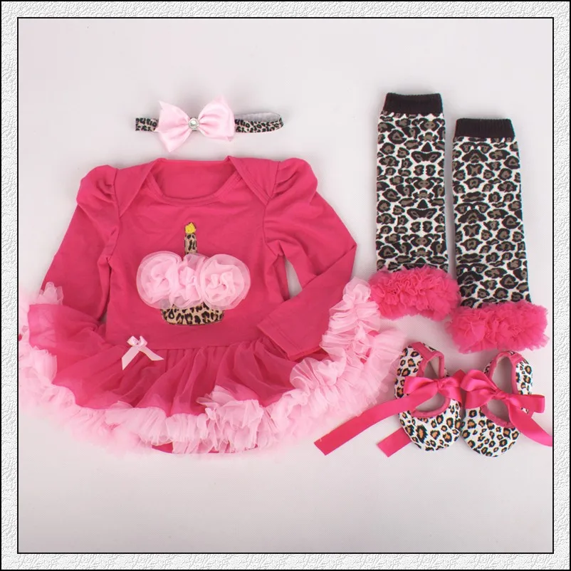 Комплект из 4 предметов ярко-розовый наряд для первого дня рождения платье-пачка