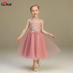 TaoHill/кружевные платья с цветочной аппликацией для девочек на свадьбу, темно-розовое детское вечернее платье, платья для причастия для