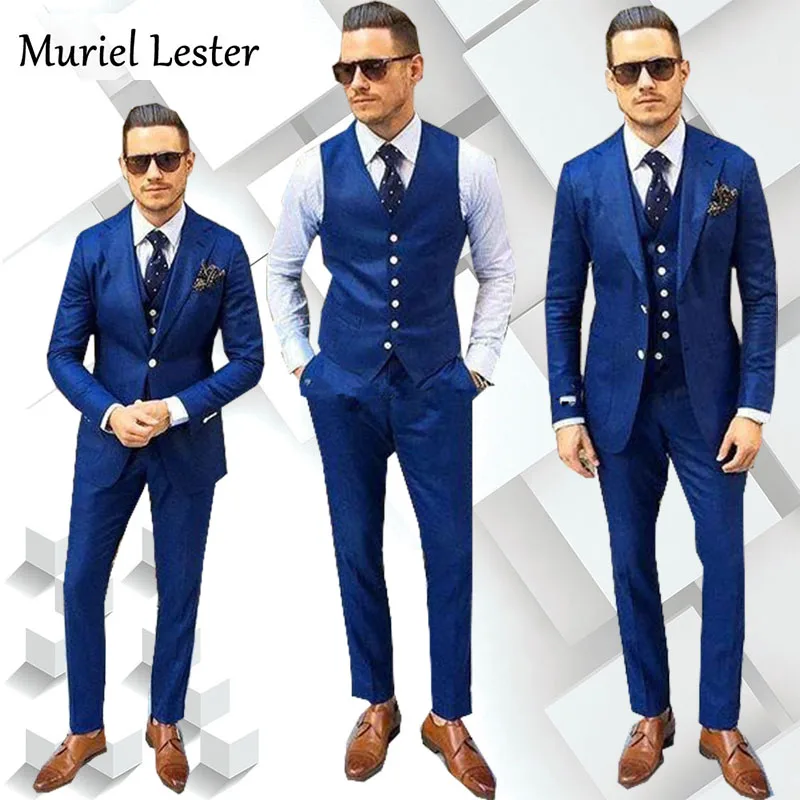 ML 205 Made Royal bule Men Suit 2018 Tailor Made Suit Groom Tuxedos