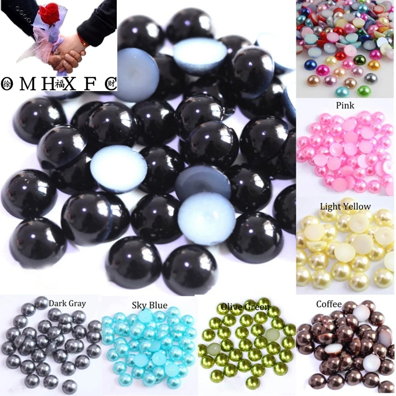 

OMH Wholesale /6/8/10/12/14 MM Acrylic Pearl Imitation Half Round Flatback Red Black Pink Jewelry Making DIY Accessories AC21