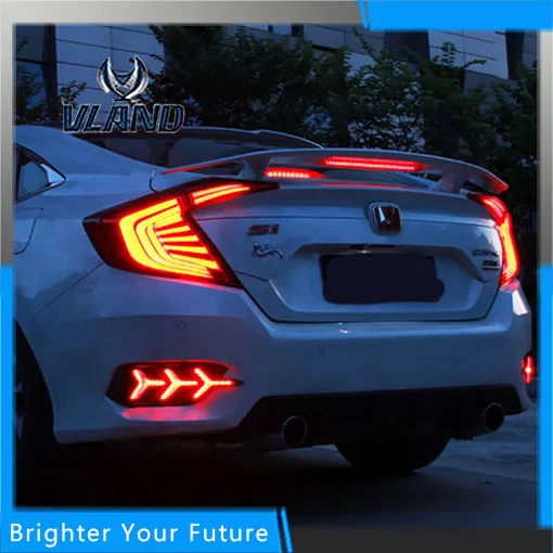 Vland 4pcs LED Tail Lights Fit For Honda Civic 10th 2015 2016 2017 Red