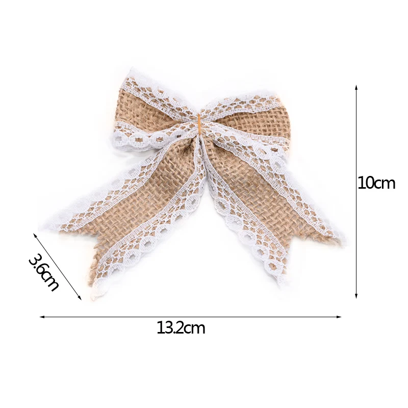 5/10pcs Jute Bow Vintage Natural Jute Burlap Hessian Bows Lace Ribbon Trim for Wedding Decoration Home Sewing Hat Accessories 8z