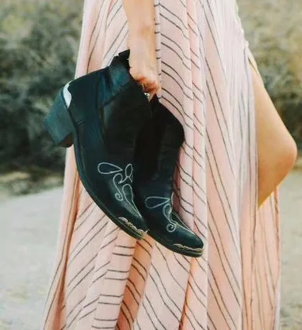 Новинка; женские винтажные ковбойские ботинки с розой, в стиле кактус, в стиле ретро, с гравированным металлическим каблуком и носком