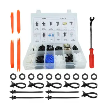 

uxcell 385pcs Plastic Clips Push Pin Rivets Fasteners Set Car Bumper Fender Retainer Trim Panel Screws Kit w Removal Tool Cable